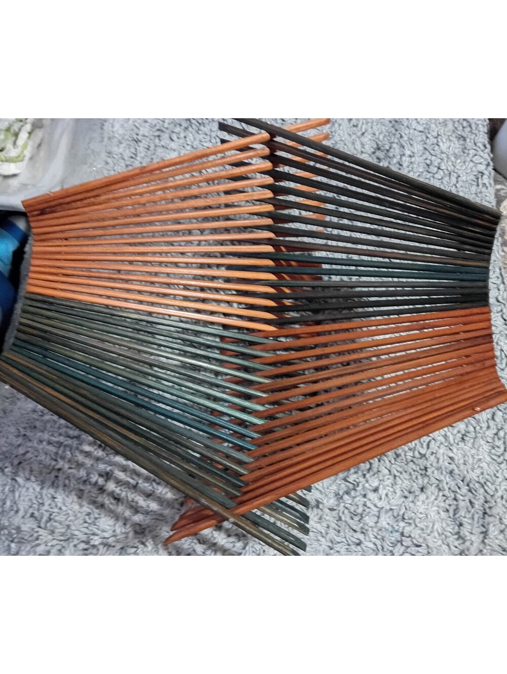 Vintage Style MCM Bamboo Slat Collapsible Folding Centerpiece Basket